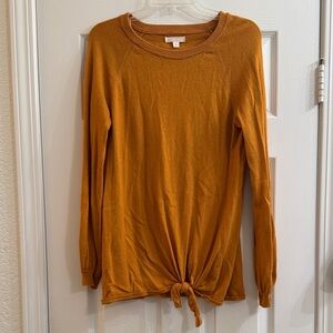 LC Lauren Conrad Women's Mustard Tie-Front Long Sleeve Top